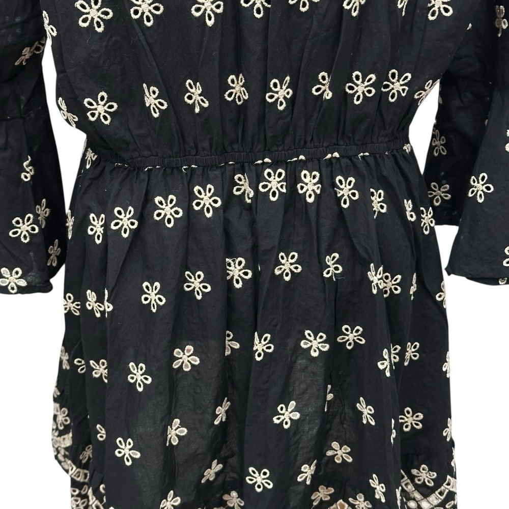 Venus Sz 16 Top High Low Button Front Black Beige Embroidered Eyelet Bell Sleeve - Picture 7 of 9